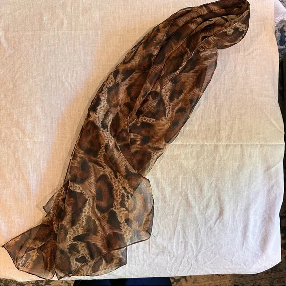 Leopard Print Sheer Scarf 52x20 – Lightweight Animal Print Wrap Accessory - Picture 3 of 5